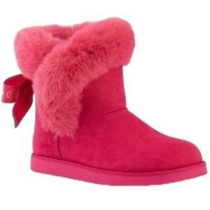 Juicy Couture Women’s King Winter Boots 7M Bright Pink Microsuede Faux Fur NWOB